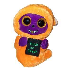 Ty Beanie Boos SKELTON Purple Halloween Ghoul TySilk 2017 Orange Glitter Eyes 9"
